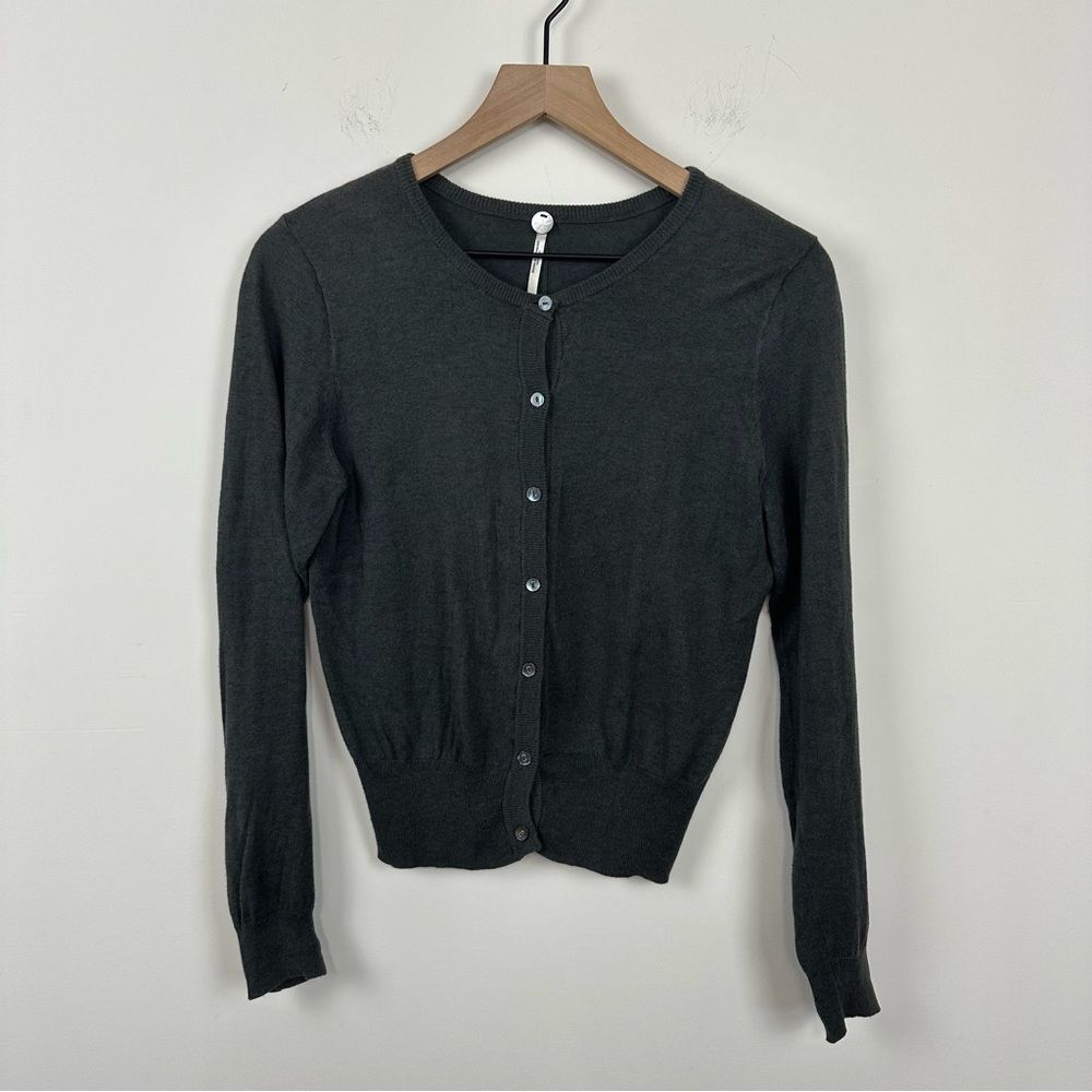 Margaret O'Leary Charcoal Grey 100% Cotton Button Down Light Weight Cardigan, M